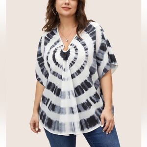 BloomChic Plus Size Tie Dye Metal Detail Batwing Sleeve Blouse